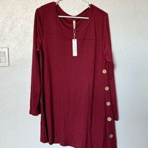 Elegant Burgundy Long Sleeve Dress new with tags size Large